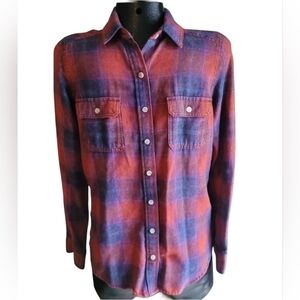 Mossimo Men's Red and Blue Plaid Button-Up Shirt Size M